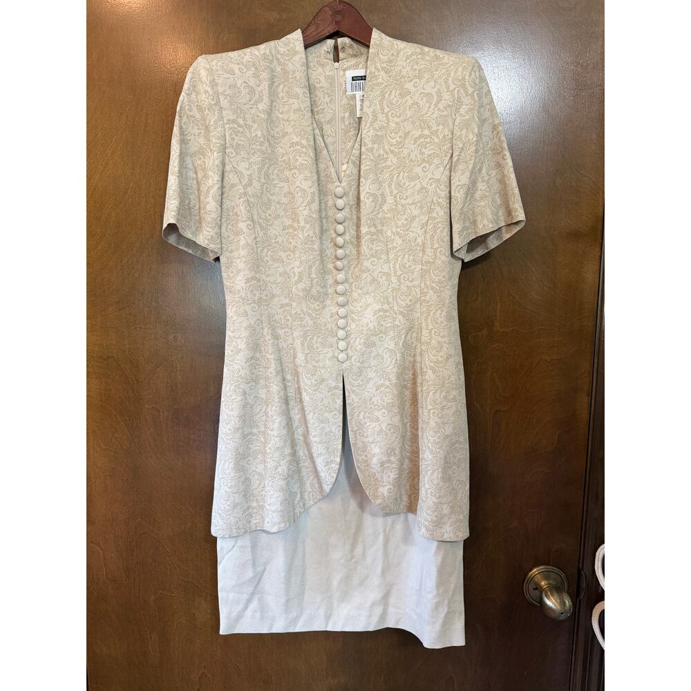 Vintage 1980s Lois Snyder DANI MAX Paisley Print Beige Dress